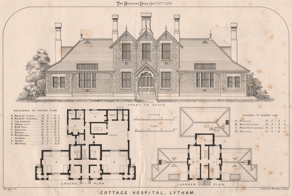 Cottage Hospital, Lytham. Lancashire 1870 old antique vintage print picture